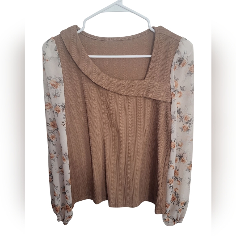 Floral Sleeve Brown Top